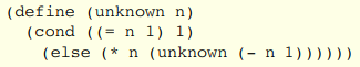 Consider the following Scheme function: The condition (= n 1) means “If n = 1 . . . “. What is the...