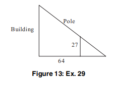 A low stone wall 27 inches high is 64 inches away from a building. What is the length of the...