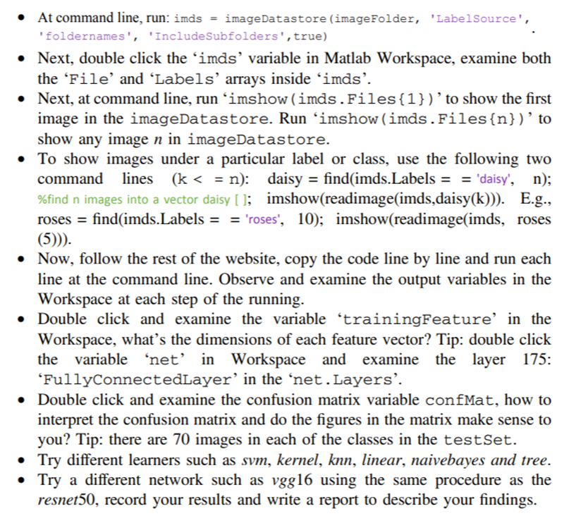 Classify an image dataset using pre-trained networks. Visit the following Matlab website:...