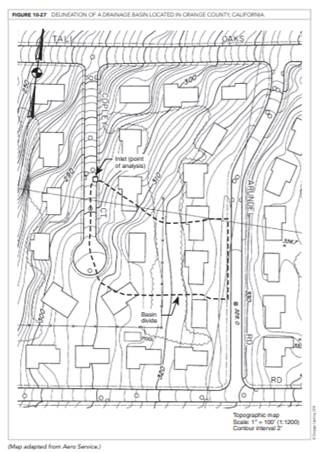 Measure the area of the drainage basin shown in Figure 10-26. Express the area in (a) acres and (b)...-2