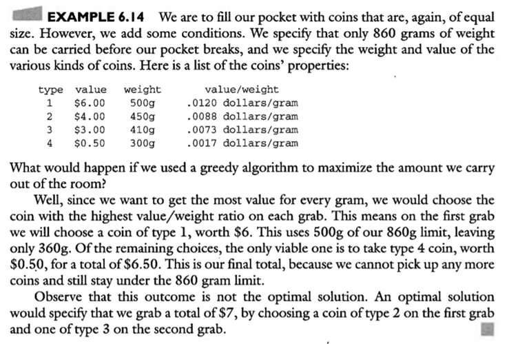 Create a greedy algorithm that solves bin-packing problems such as the coins problem of Example 6.14...-1