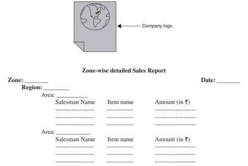 Create a report with suitable headers and footers which will display sales report of each area of...-1