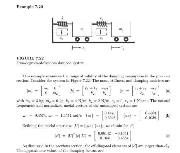 Consider the mass-spring system in Example 7.20. It is desired to give the first mode a damping...