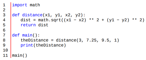 Exercise 2.5.6 asked you to write a distance function to find the distance between two points. Here...-1