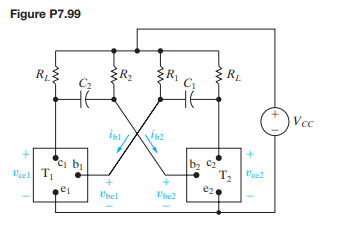 The component values in the circuit of Fig. P 7.99 are V CC = 9 V; R L = 3 k?; C 1 = C 2 = 2 nF; and...