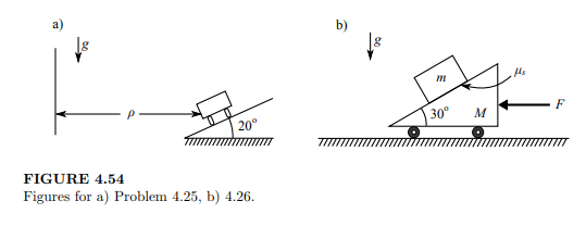 The block of mass m = 0.5 kg in Figure 4.54b rests on a wedge of mass M = 3 kg, which makes an angle...