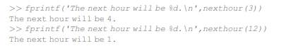 Write a function nexthour that receives one integer argument, which is an hour of the day, and...