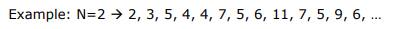 We are given the following sequence: Using the Queue class, write a program which by given N prints...-2