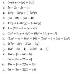 Simplify each of the following and collect the like terms.