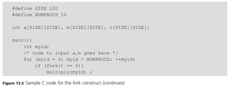 In Figures 13.4 and 13.5, the main process creates new child processes to compute the matrix product...-2