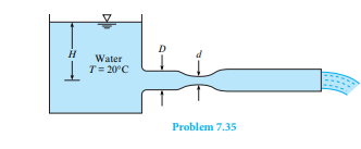 In this system, d = 15 cm, D = 35 cm, and the head loss from the venturi meter to the end of the...