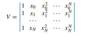 Show that the Vandermonde determinant does not vanish for distinct nodes x0, x1,..., xN . (Hint:...-1