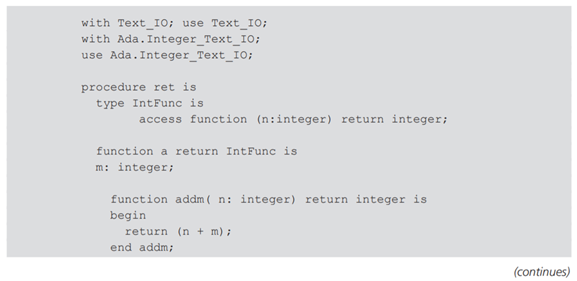 The following program in Ada syntax has a function that has another function as its returned value,...-1