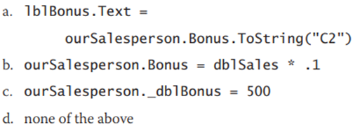 The Salesperson class contains a Read-only property named Bonus. The property is associated with the...