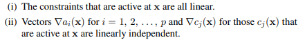 Prove that if at a feasible x one of the following conditions is satisfied, then F(x) = F(x):