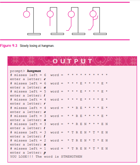 Write a program to play hangman. In hangman one player thinks of a word and the other tries to guess...