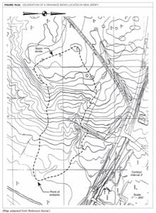 Measure the area of the drainage basin shown in Figure 10-26. Express the area in (a) acres and (b)...-1