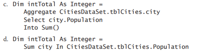 The tblCities table contains a numeric fi led named Population. Which of the following statements...-2