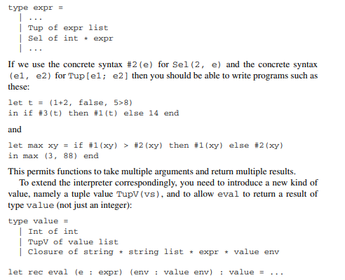 Extend the abstract syntax, the concrete syntax, and the interpreter for the untyped functional...