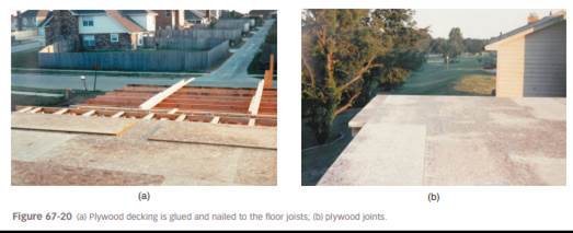 Why is plywood decking offset, as seen in Figure 67-20b ?