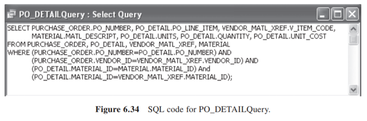 In Figure 6.34 a query was created as the basis for the PO_DETAIL subform shown in Figure 6.33....-2