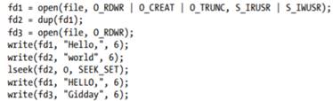 After each of the calls to write() in the following code, explain what the content of the output...