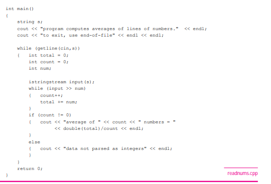 Modify Program 9.4, readnums.cpp, so that all integers on a line are parsed and added to totalbut...-2