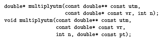 Write a function that takes an n by n upper triangular matrix and a vector of n components as input...-1