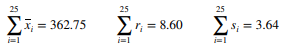 Twenty-five samples of size 5 are drawn from a process at one-hour intervals, and the following data...-1