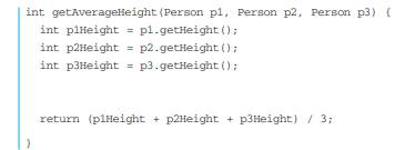 Suppose a Person object has a getHeight( ) method that returns the person’s height. Consider the...