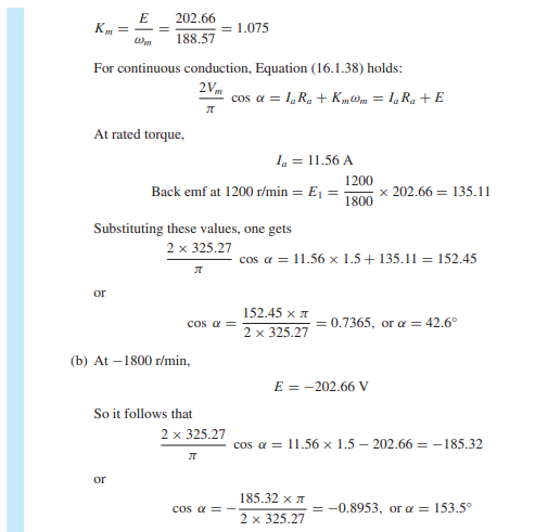 Consider Example 16.1.2 in the text. (a) Calculate the firing angle corresponding to a torque of 35...-2