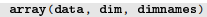 The R array class has the constructor with data a vector or list object, dim a vector of integers...-1