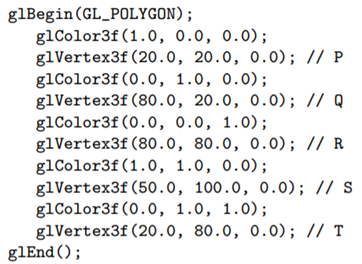 A polygon is created with the following piece of code: What are the RGB colors at the point (50.0,...