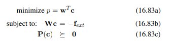 Find the optimal contact forces c i for 1 = i = 4 that would solve the minimization problem in Eq....-3