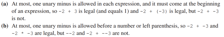 Unary minuses can be added in several ways to the arithmetic expression grammar of Figure 6.17 or...-1