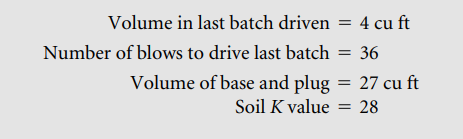 Using Equation 3 and the driving data below, determine the safe load of this bulb pile.-2