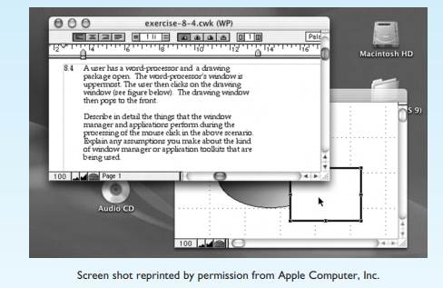 A user has a word processor and a drawing package open. The word processor’s window is uppermost....