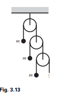 Consider the infinite Atwood’s machine shown in Fig. 3.13. A string passes over each pulley, with...