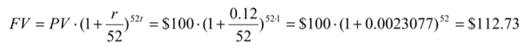 Assume that $100 is deposited at an annual percentage rate (APR) of 12% for 1 year. i) Annual...-4