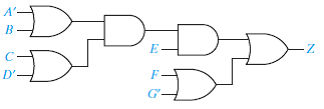 Convert the following circuit to all NAND gates, by adding bubbles and inverters where necessary....