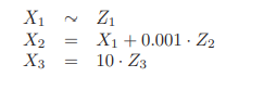 Generate 200 observations of three variates X1, X2, X3 according to where Z1, Z2, Z3 are independent...