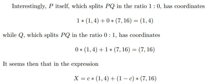 We ask you to calculate the coordinates of , which is two-thirds of the way from to , and verify by...-4