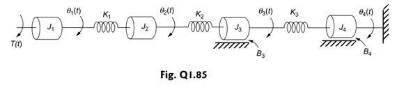 For the mechanical rotational system shown in Fig. Q 1.85, obtain transfer function of the system.