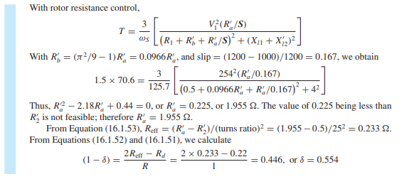 Consider the induction motor drive of Example 16.1.5 in the text. Compute the motor speed...-2