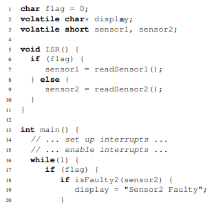 Consider the following program that monitors two sensors. Here sensor1 and sensor2 denote the...-1