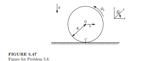 The billiard ball of mass m and radius R in Figure 5.47 is struck with a cue stick below the center...