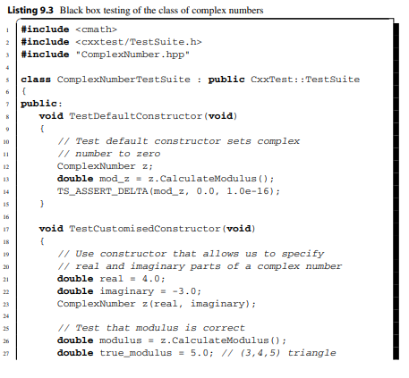 Extend the unit tests given in Listing 9.3 so that all the public methods in the class of complex...-1