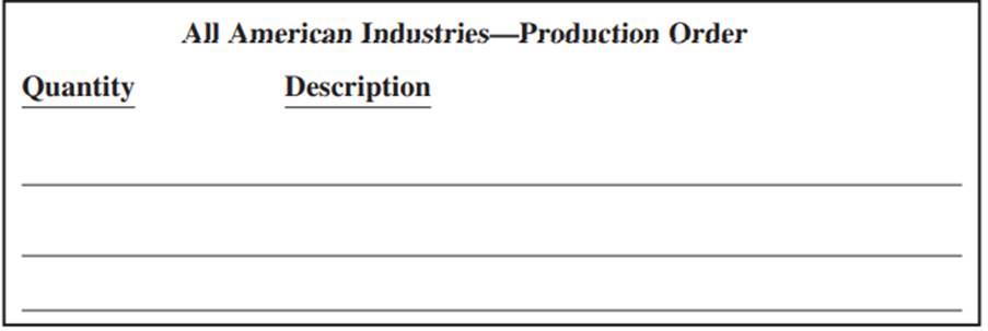 You are the assistant to the production manager for All American Industries. When you arrived at...