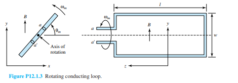 Consider a conducting loop of length l and width w, as shown in Figure P12.1.3, rotated about its...