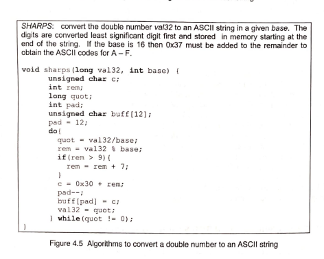 The algorithm shownin Fig. 4.5 will work for any base. If you want to display hex values on the LCD...